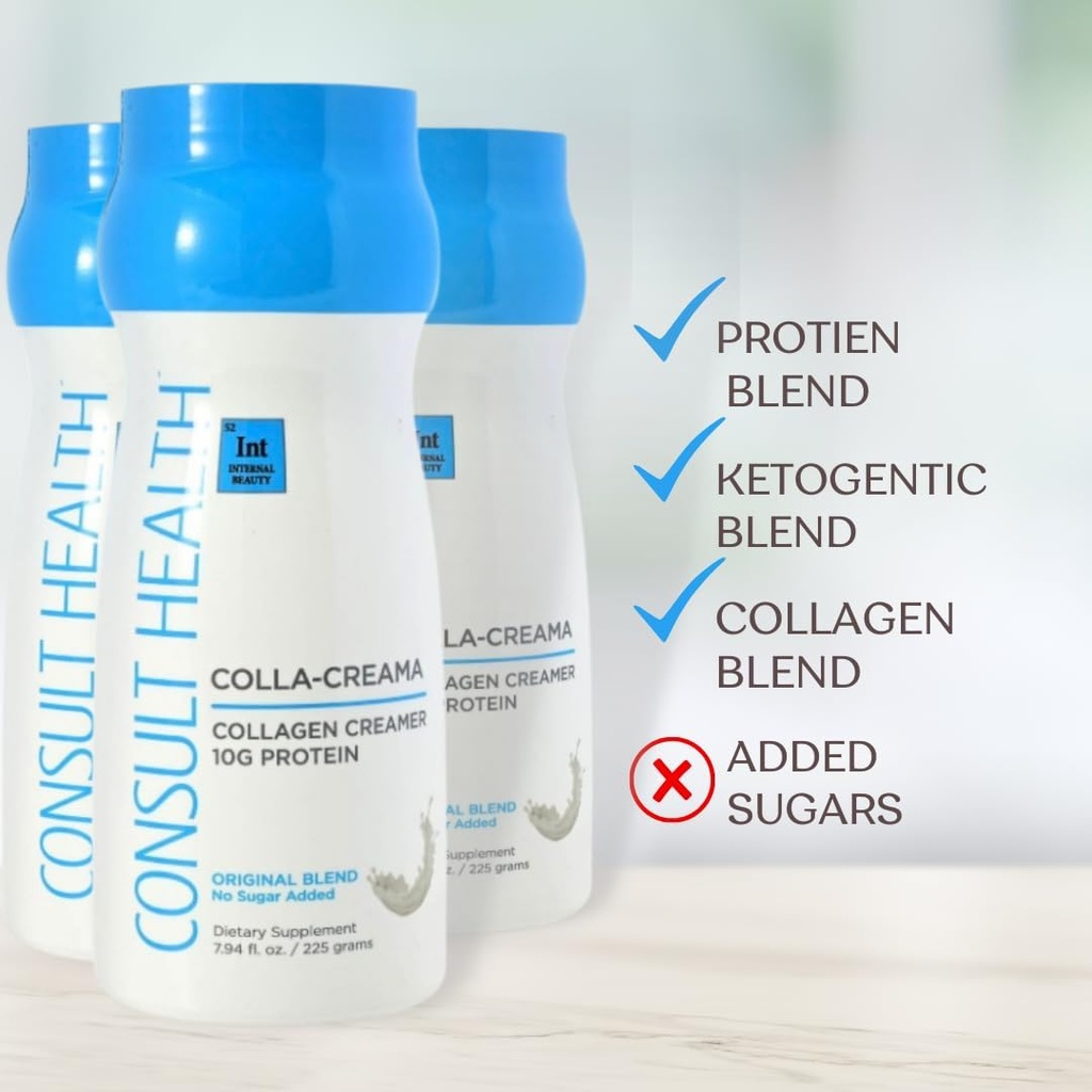 Consult Health - Colla-Creama Collagen Creamer Supplement - 10g Protein - Ketogénny Blend - Powder Coffee Creamer - Coconut Oil, Energy Boosting MCT Oil - No Added Sugar - 7.94 oz