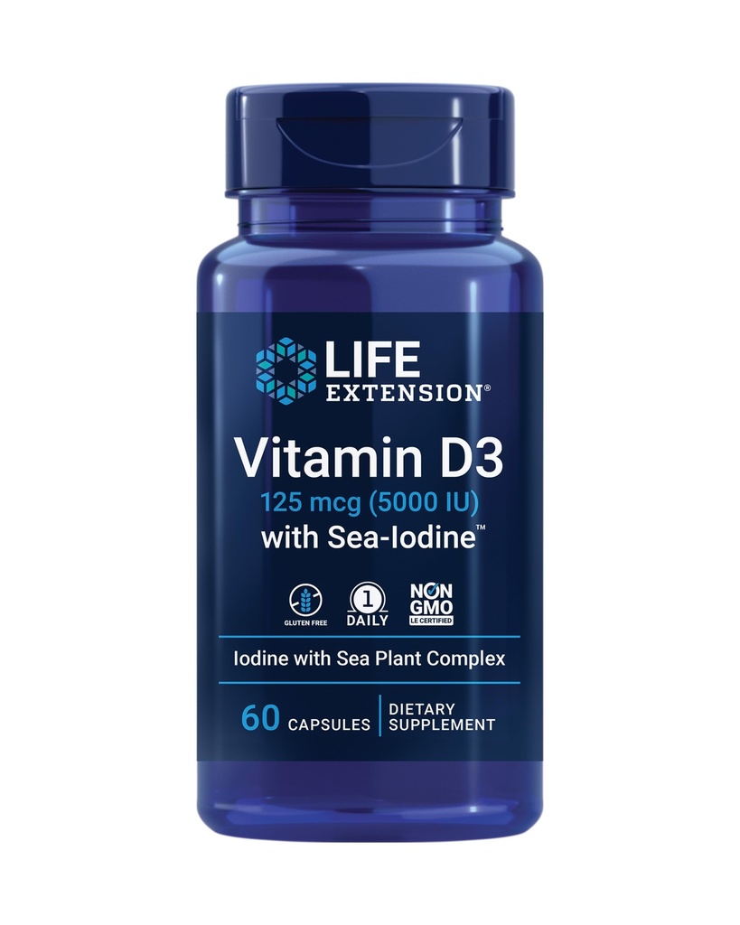 Extension Life Vitamin D3 with Sea-IodineTM, 125 mcg (5000 IU)