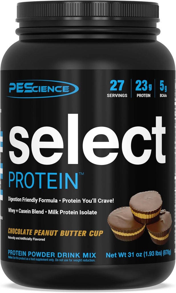 PEScience Select Protein Powder, Wheey and Casein Blend, Clean Protein Powder for Women and Men, Low Calorie, Low Carb, Keto Friendly, Gluten Free - Chocolate Arašíd Butter Cup - 27 Servings