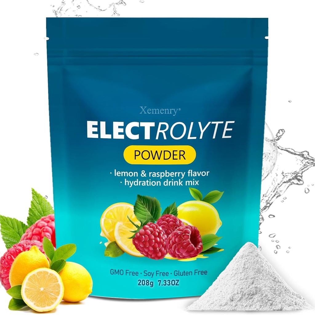 Hydratačný Electrolyt prášok, Keto & No Cukor - vysoký draslík (1000 mg) s citrónovou malinovkou Ochutenou - Zero Calorie Sugar Free Electrolyte Powder, non-GMO 32 Servings