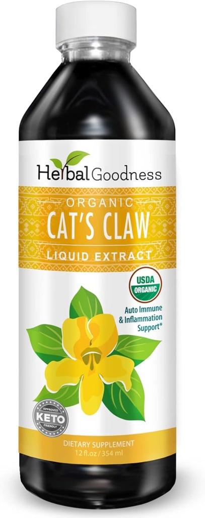 Cat's Claw Liquid Extract - Bylinný doplnok pre trávenie Boost, Joint/Muscle Support, Imunity, Heart Support- Superior Absorbtion-Organic 12oz -23 Servings/Bottle -Made in USA -Herbal Goodness