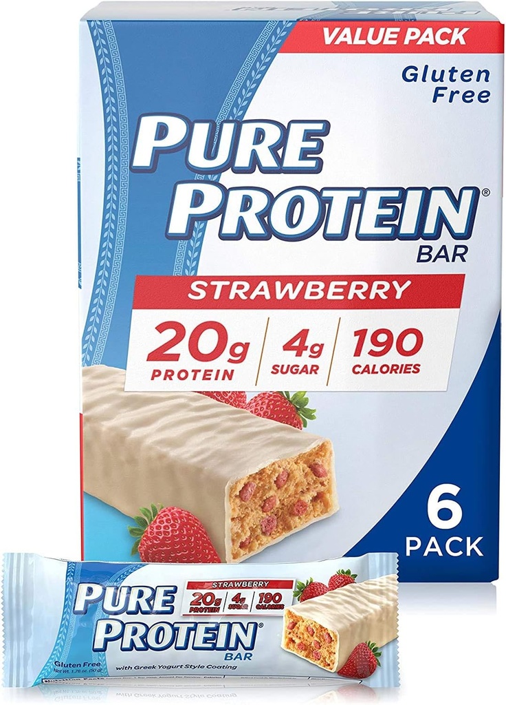 Čisté proteínové tyčinky, vysoký proteín, nutritívne snacky na podporu energie, nízky cukor, bezlepok, jahodový grécky jogart, 1.76oz, 6 balení