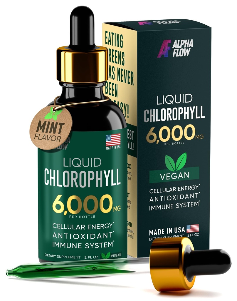 Chlorofyl Tekuté kvapky 6000 mg - Premium Liquid Chlorophyll Supplement - All-in-One Antioxidant pre Immune Boost, Zvýšenie energie, Podpora trávenia a rýchly Detox - Non-GMO, Vegan