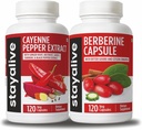 STAY ALIVE Cayenne a Berberine Bundle s škoricou a horkou tekvicou extrakt, 240 Vegan Pills, non-GMO & Gluten Free Berberine Cayenne Pepper Supplement