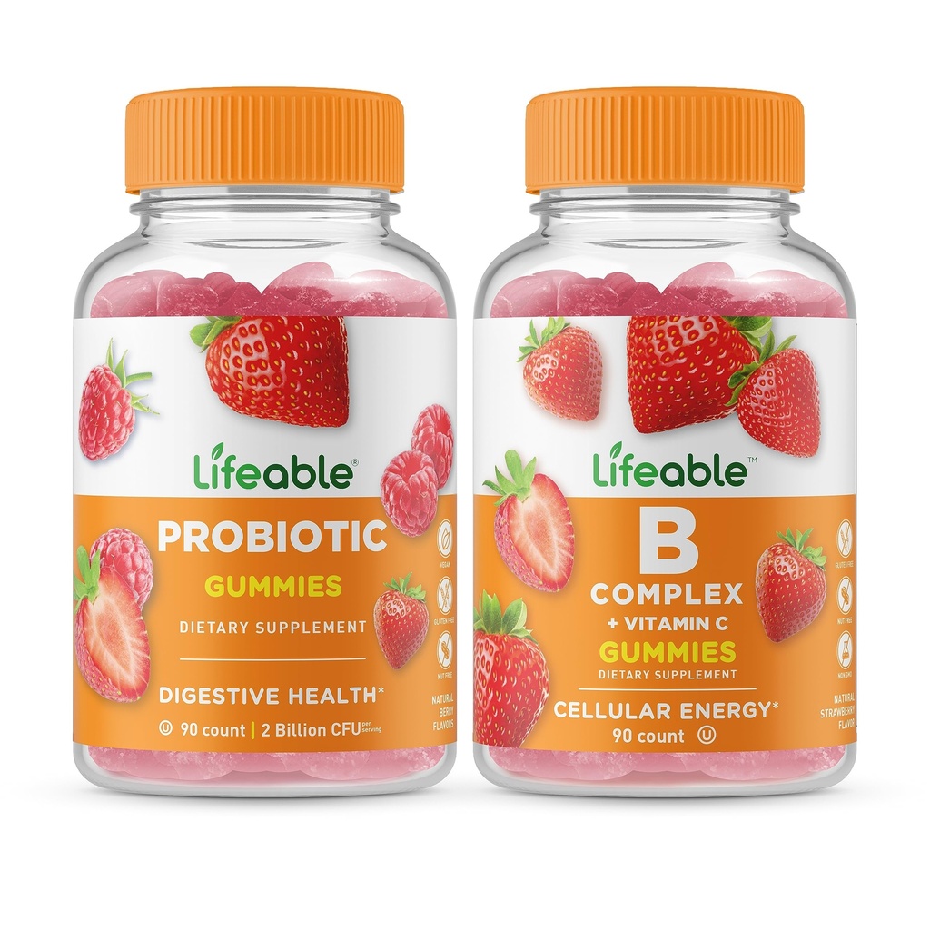 Životaschopné probiotické 2 miliardy CFU + B komplex, Gummy Bundle - veľké ochutnávky, vitamínové doplnky, bez lepku, bez GMO, žuvacia Gummy