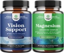 Bundle of Complete Eye Health Supplement for Adults for Vision Dry Eyes Pressure and Blue Light Protection and High Absorbtion Magnézium Complex Supplement for Sleep Blach Digestion and Mood Support