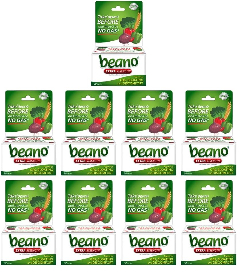 Beano Extra sila, Tráviace Enzyme Doplnok, Zabraňuje plynu, Bloating a nepohodlie (Packaging May Vary) 30 Počet Každý (Pack of 9)