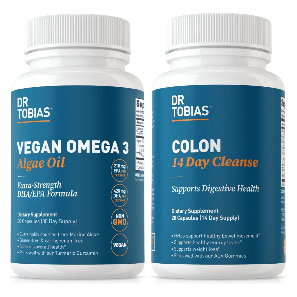 Dr. Tobias Vegan Omega 3 Algae olej a kolóna 14 deň očistiť pre zlepšenie trávenia, Gut & Immune podpora, a celkové zdravie