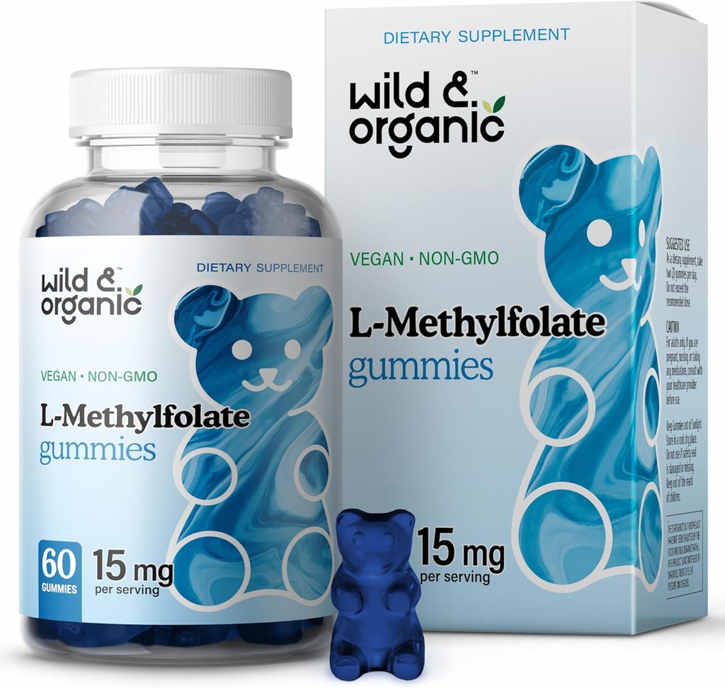 Wild & Organic L-Metylfolate 15mg Gummy - Mood & Brain Support - Folate 5-MTHF Supplement for Brain, Focus, Clarity - Folate Supplement w/vitamin B9-60 Non-GMO L Metylfolate Gummies