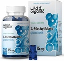 Wild & Organic L-Metylfolate 15mg Gummy - Mood & Brain Support - Folate 5-MTHF Supplement for Brain, Focus, Clarity - Folate Supplement w/vitamin B9-60 Non-GMO L Metylfolate Gummies