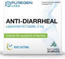 Puregen Labs Anti-Dhearel Caplets - 24 Počet - 2 mg Loperamid Hydrochlorid - Easy-to-Swallow Anti-Hraey Pills - Hnačka a Žalúdočná úľava - Kontrola príznaky hnačky