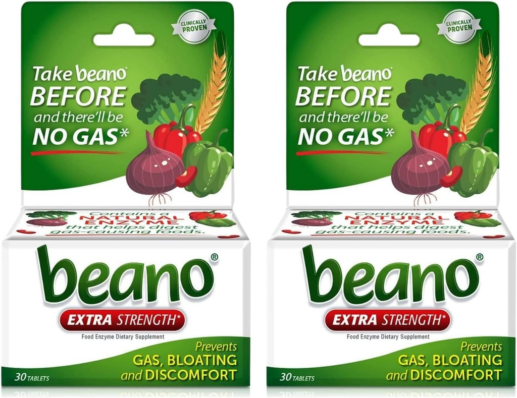 Beano extra sila, Gas Prevention & Digestive Enzyme Supplement, 30 Počet (Pack of 2)