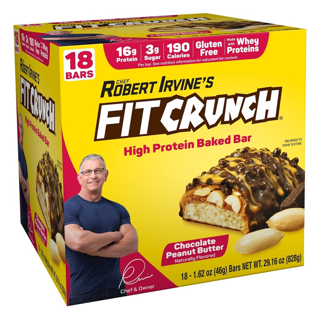 FITCRUNCH Snack Size Proteínové tyčinky, 6-Layer Baked Bar, 3g cukru a mäkkého jadra koláča (18 barov, arašidové maslo)