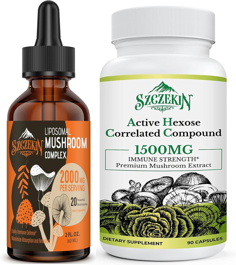 Active Hexose Correlated Compound 1500 mg Supplement 90 Kapsule Bundle with 2000mg Lipozomal Mushrom Complex Drops 30 Servings