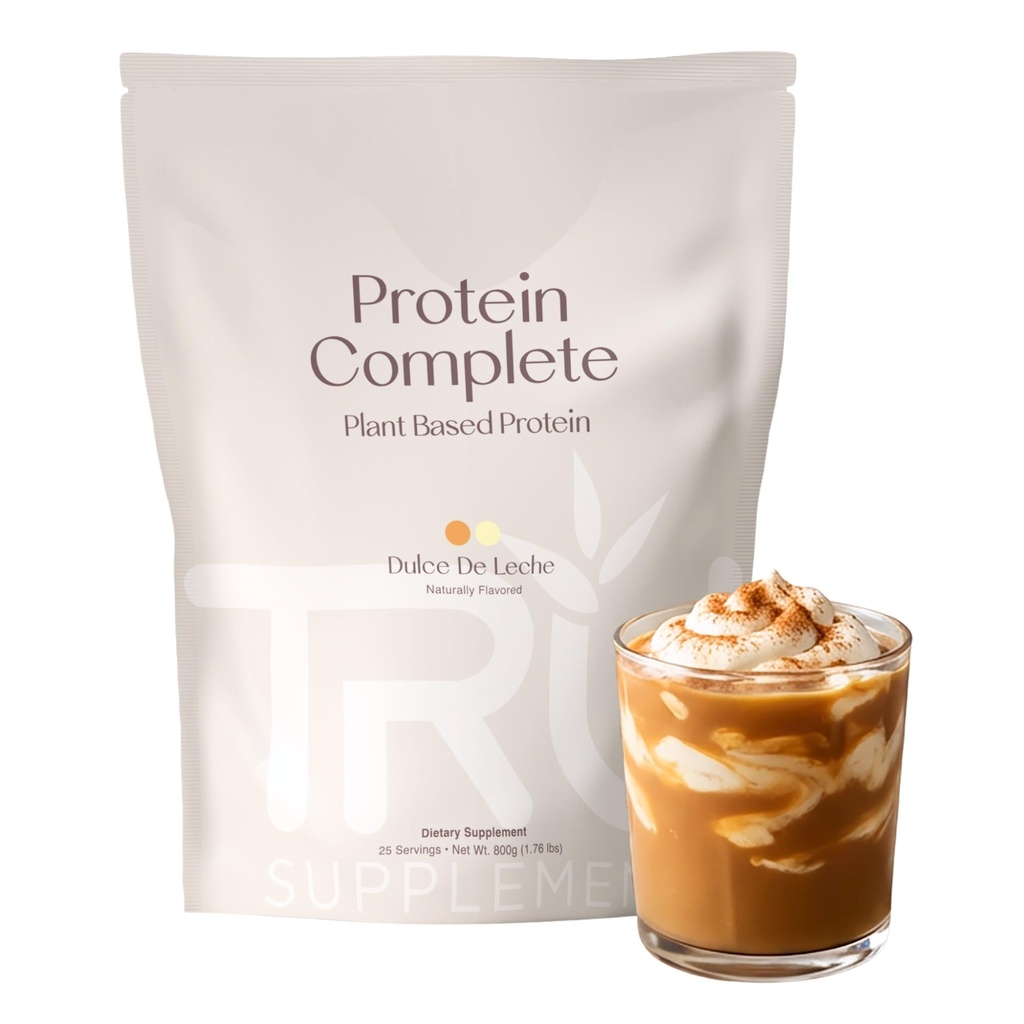 TRU Doplnky Plant Based Protein Powder, BCAA, EAA, 20g Vegan Brown Rice & Pea Protein, 100 kalórií, 27 vitamínov, žiadne umelé chute 25 Servings 25 Servings (Dulce De Leche)
