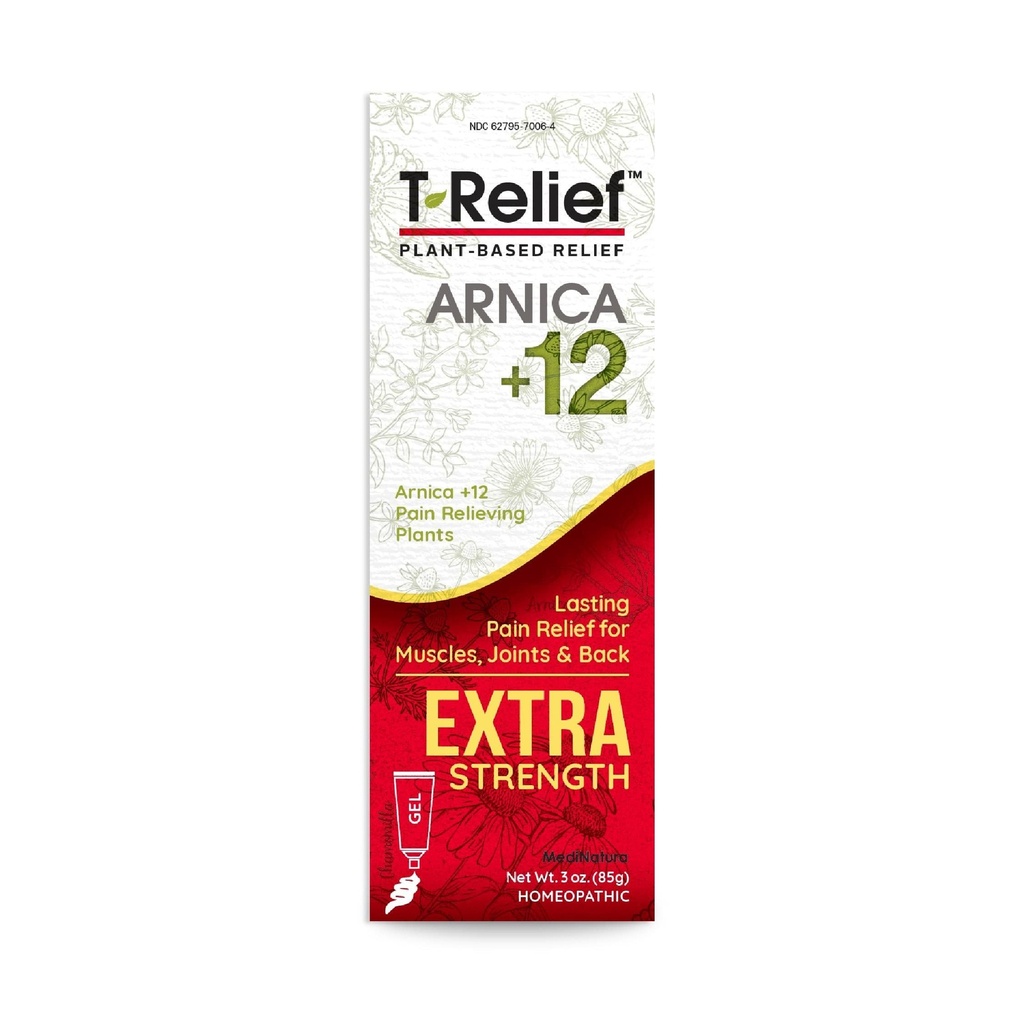 MediNatura T-Relief Extra sila Gel Arnica +12 Prírodné uľavovanie aktívne pre bolesti chrbta bolesť kĺbov bolesť svalov bolesti a stuhnutosť celé telo rýchle pôsobiaci úľava pre ženy a mužov - 3 oz