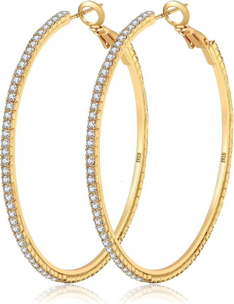 MOROTOLE 14K Gold Rhinestone Hop náušnice - Módne tenké veľké Hops, Hypoalergenic, 20/30/40/50/60/70mm