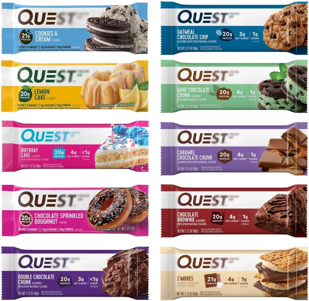 Výživné proteínové tyčinky, rozmanité 10 flavor odrodové balenie - vysoký obsah bielkovín, nízky obsah tuku, bez lepidla, Keto Friendly - 2,12 Oz Bary - 12 Počet