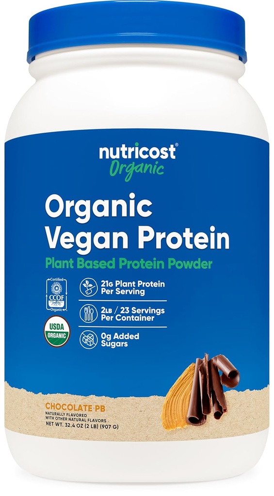 Nutricost Organic Vegan Protein Čokoláda Arašidové maslo (2 LB) - Bezlepkové, bez GMO