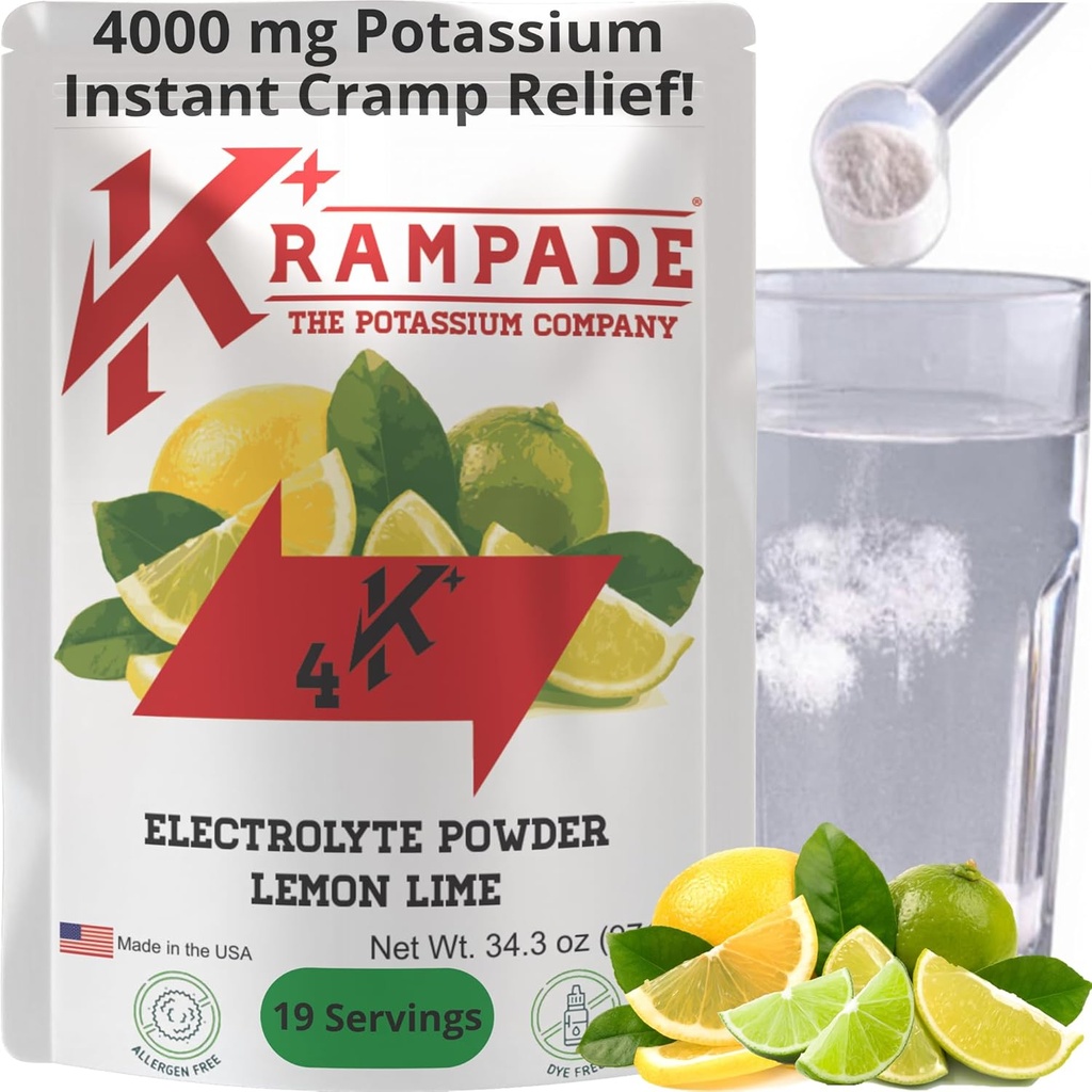 Krampade Original Lemon Lime 4K, 4000 mg Draslík Instant Cramp Relief Electrolyte Drink Powder