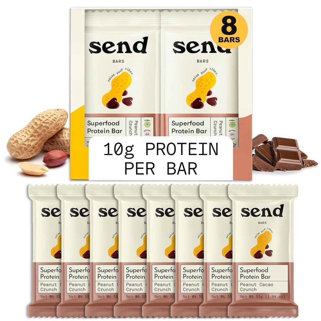 Poslať Bary Plant-Based Vegan Healthy Protein Bars, S Greens (Peanut Cacao Crunch, 8 Bars) 
