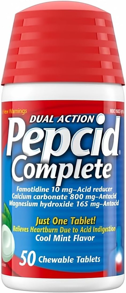 Pepcid Kompletné Acid Reducer + Antacidá Žuvacie tablety, Cool Mint Flavor, 50 počet podľa Pepcid Complete (balenie 1)