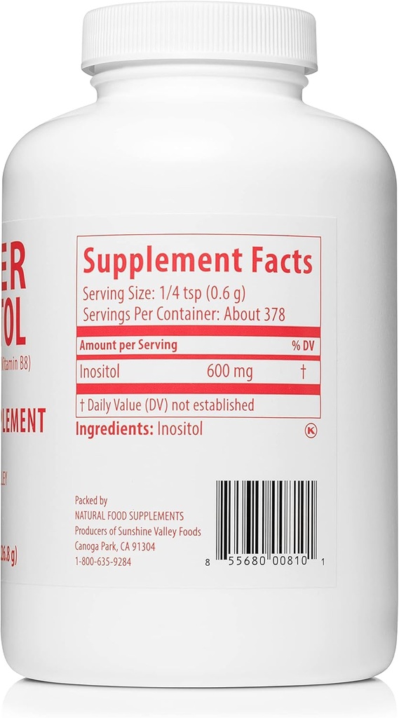 Sunshine Valley® Super Inozitol, vitamín B8 práškové diétne doplnky, Natural & PCOS Fertility Supplement, Hormonal Balance & Healthy Ovarian Function Support - 16 oz