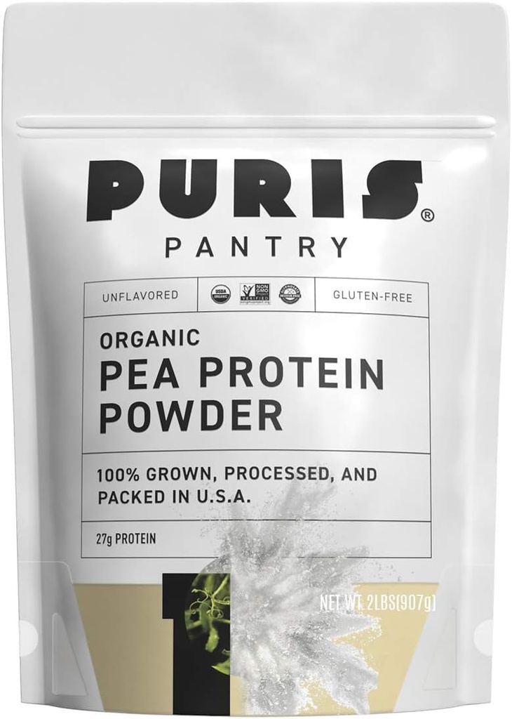 PURIS® Organic Pea Protein Powder, 100% Made in the USA, 2 LB Unflavred, Certified Organic, Vegan, Gluten Free, Dairy Free, Non GMO, Plant-Based Protein, Keto, BCAA (2 libra (pack of 12), Unflavred)