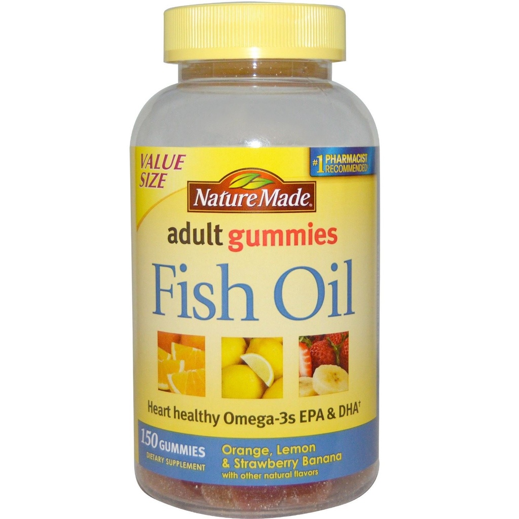 Nature Made Fish Oil Gumies, 150 Softgels Value Size, with Heart-Healthy Omega 3s 57 mg, in Delicious Strawberry, Citrón, & Orange
