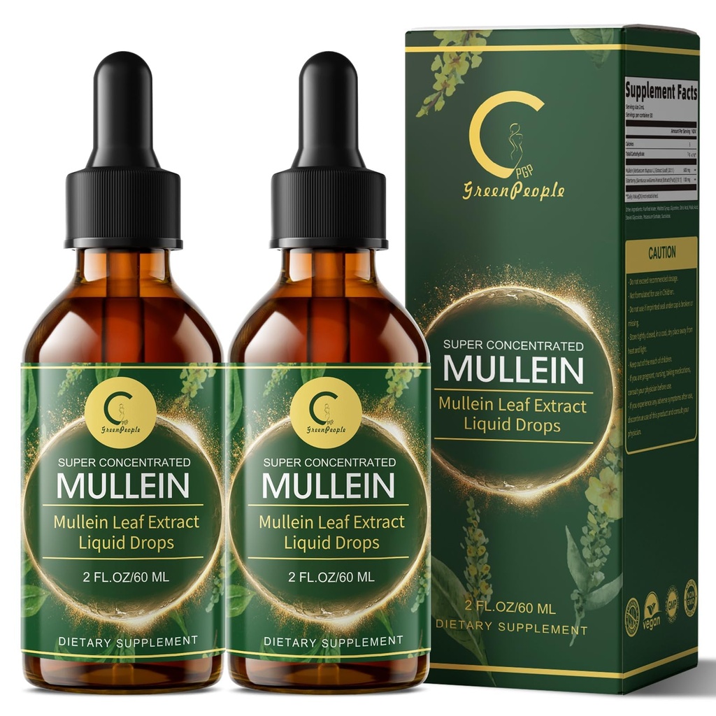 (2 balenia) Mullein kvapky pre pľúca - vysoká potencie Mullein Leaf Extract pre Lung Detox a očistiť, Podpora pre respiračné, imunitné, tráviaci systém, prírodné Mullein tekuté Tinktúra, non-GMO, 4 FL OZ