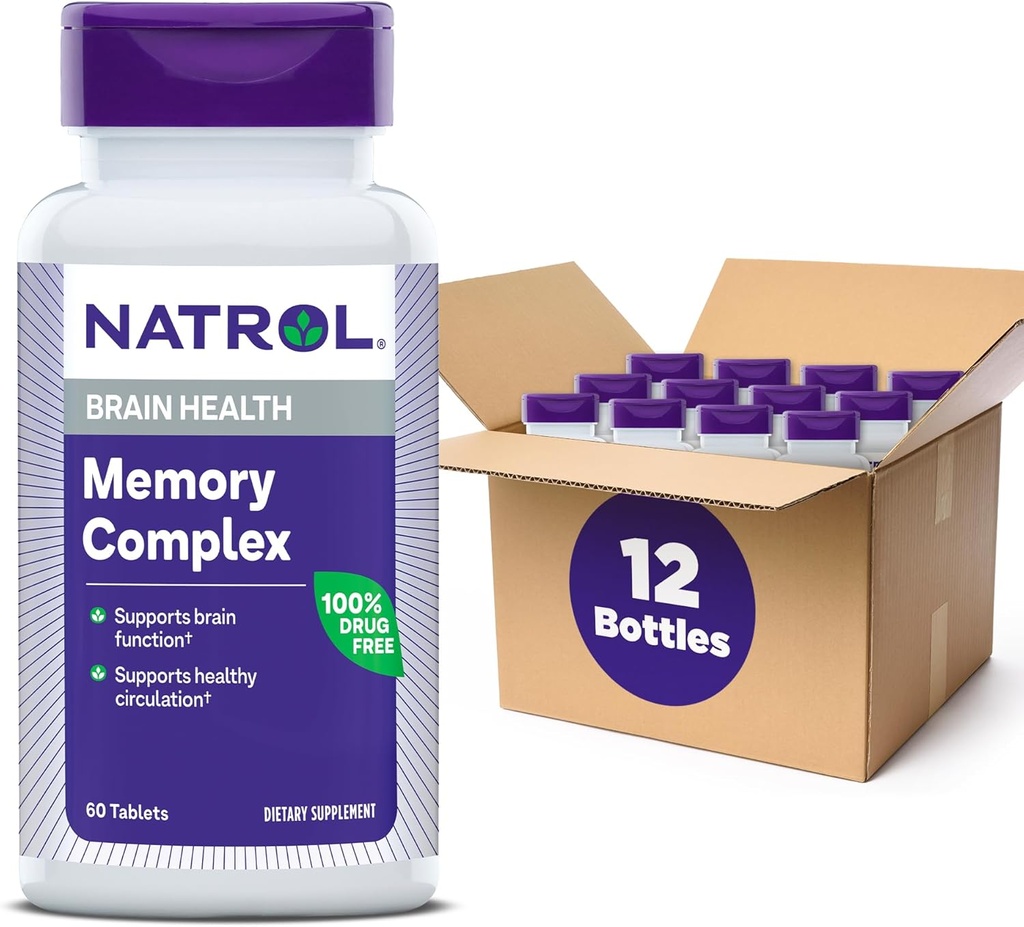 Natrol Memory Complex s Ginkgo Biloba 120 mg a B Vitamíny, Dietary Supplement for Brain Health and Memory Support, 60 Tablets, 30 Day Supply (Pack of 12)