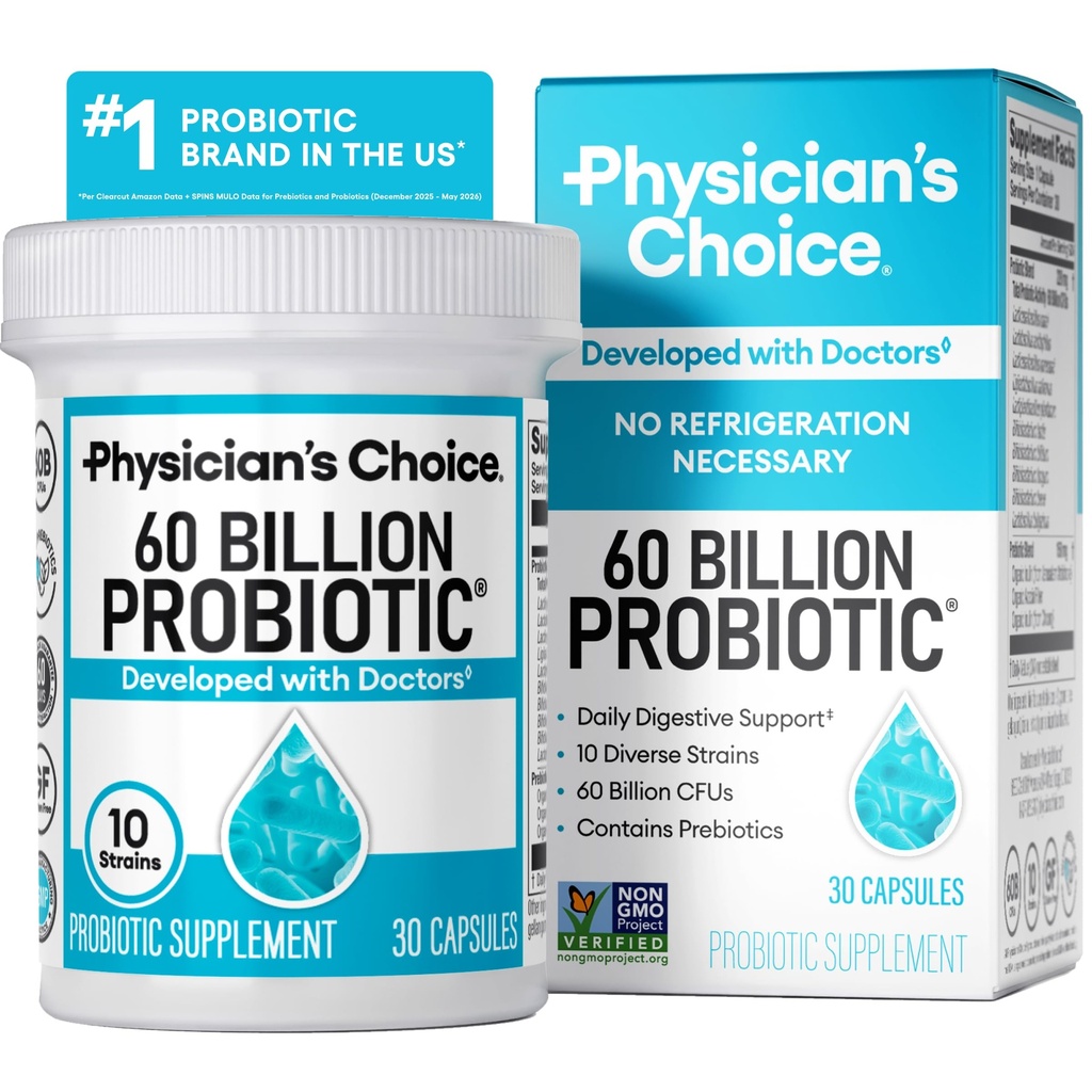 Lekárska voľba Probiotiká 60 miliárd CFU - 10 kmeňov + organické prebiotiká - Imunitné, tráviace a črevné zdravie - podpora príležitostnej zápchy, hnačky, plynu a chuti - pre ženy a mužov - 30kt
