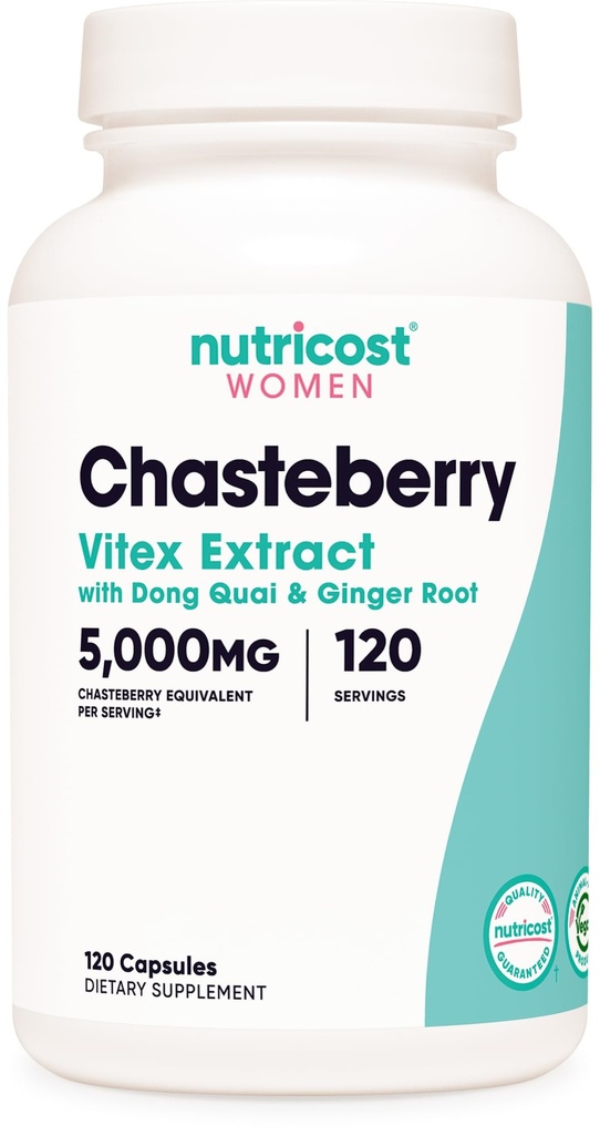 Nutricost Chasteberry Supplement for Women 120 Capsules, 5000mg Equivalent Per Serving (od 500mg of 10:1 Extract), with Dong Quai & Ginger Root Extract, Vegetarian, Gluten Free & Non-GMO