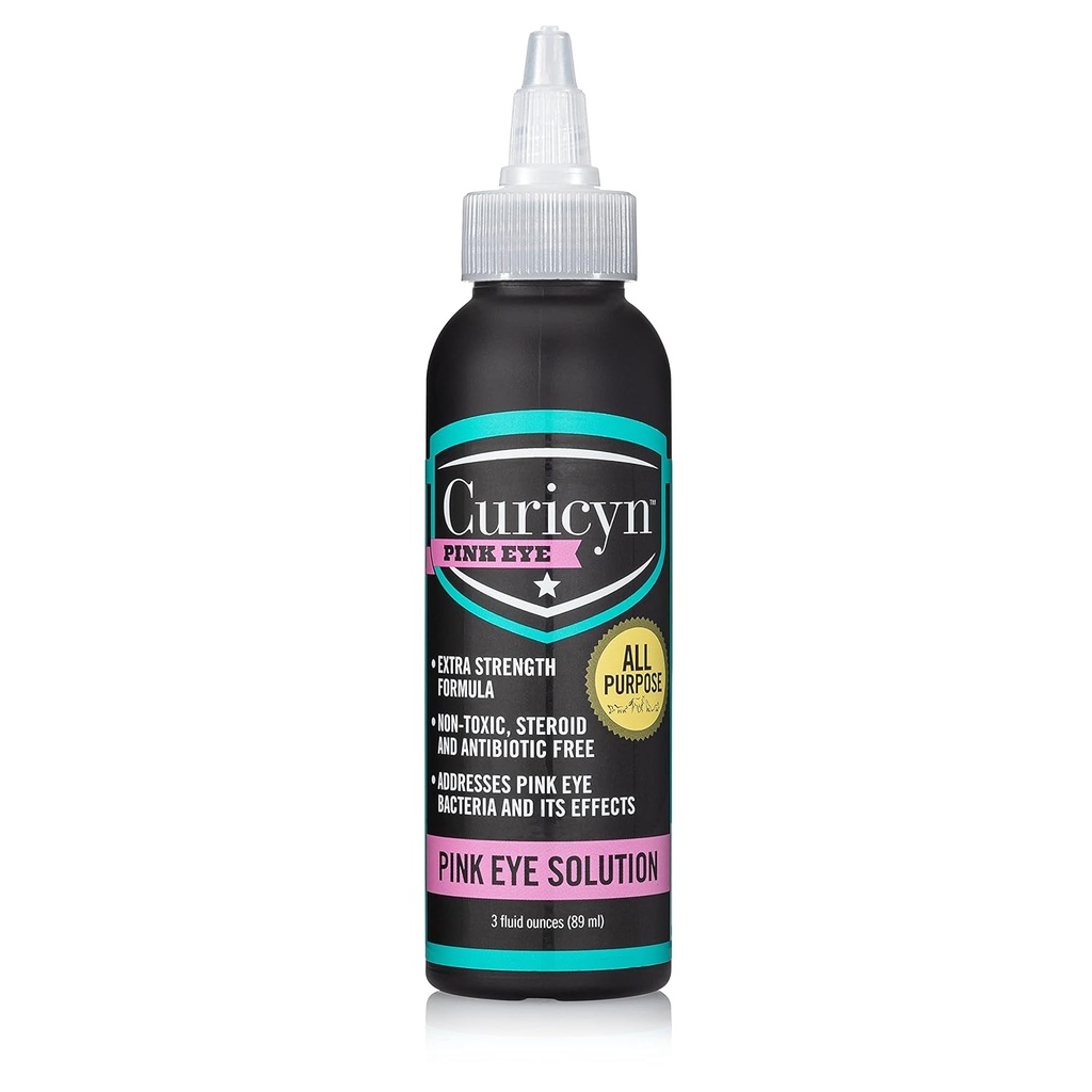 Curicyn Rink Eye Solution (3 oz), Psie očné kvapky, Konjunktivitída Očné kvapky pre psy, mačky, Hospodárske zvieratá a kone, Psie očné umývanie s očisteným Anolyte, Bezpečné a upokojujúce psie očné kvapky pre infekciu