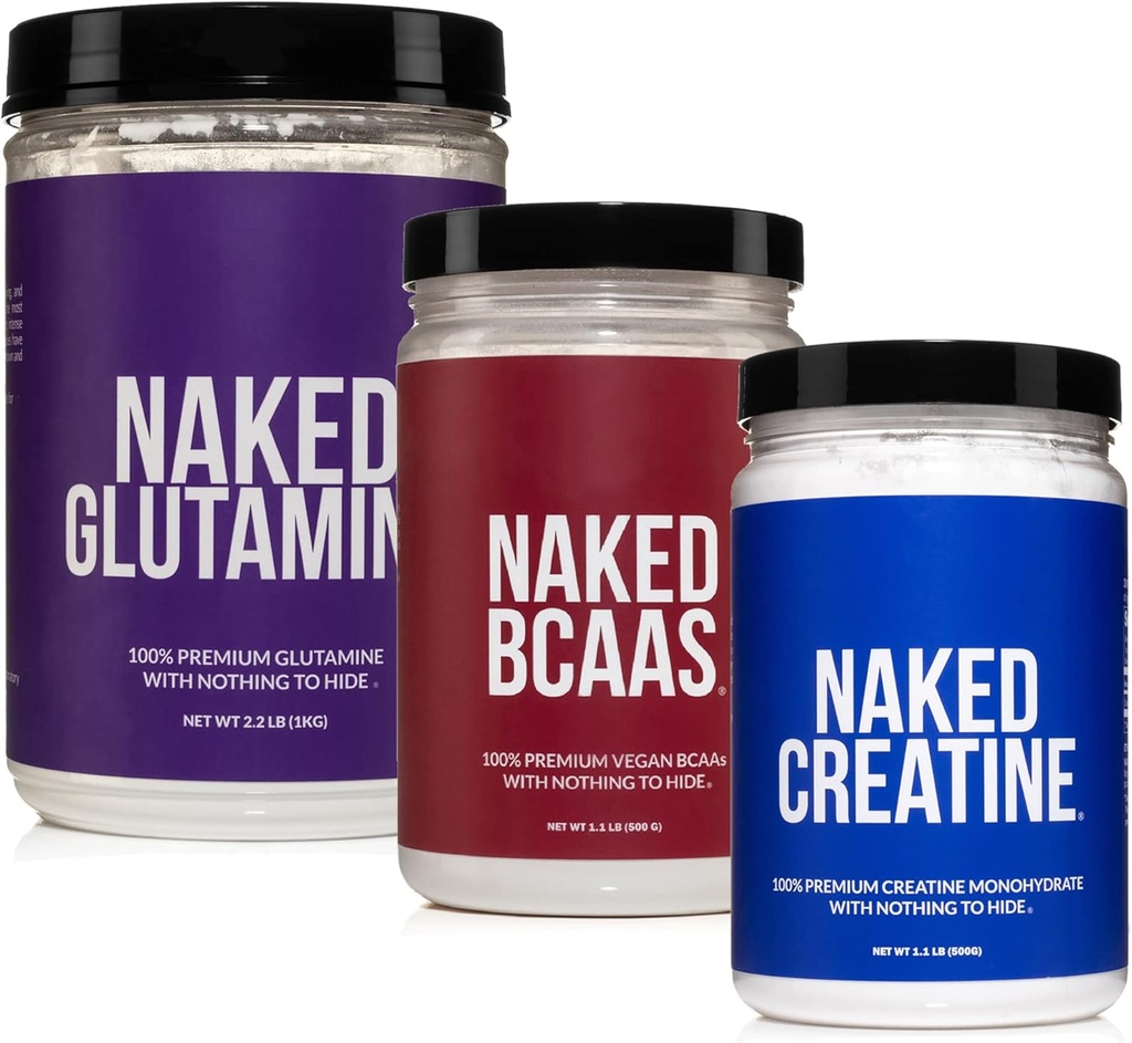 Naked svalový rast a zotavenie Bundle: čistý glutamín, kreatín, a neochutené BCAA