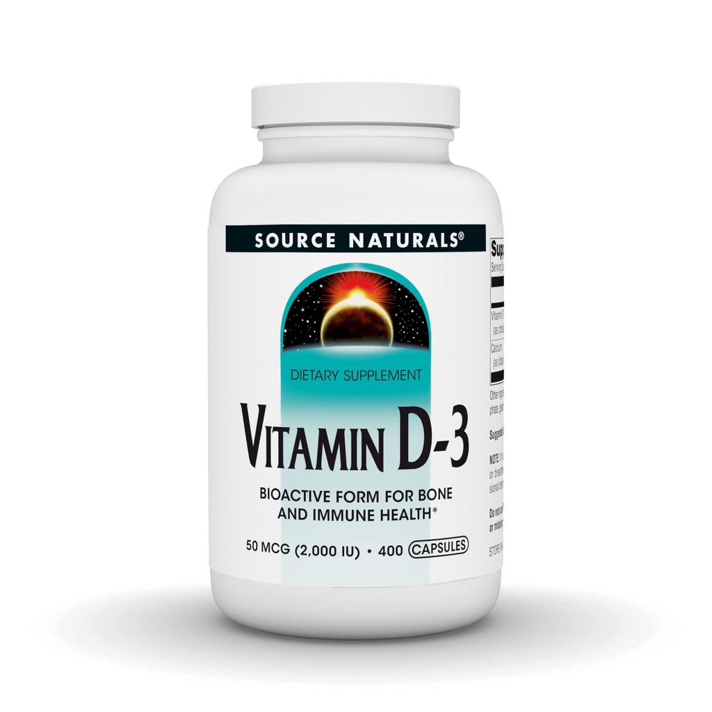 Zdroj Naturals Vitamín D-3, podporuje Bone & Immune Health, 2000 iu - 400 Kapsule