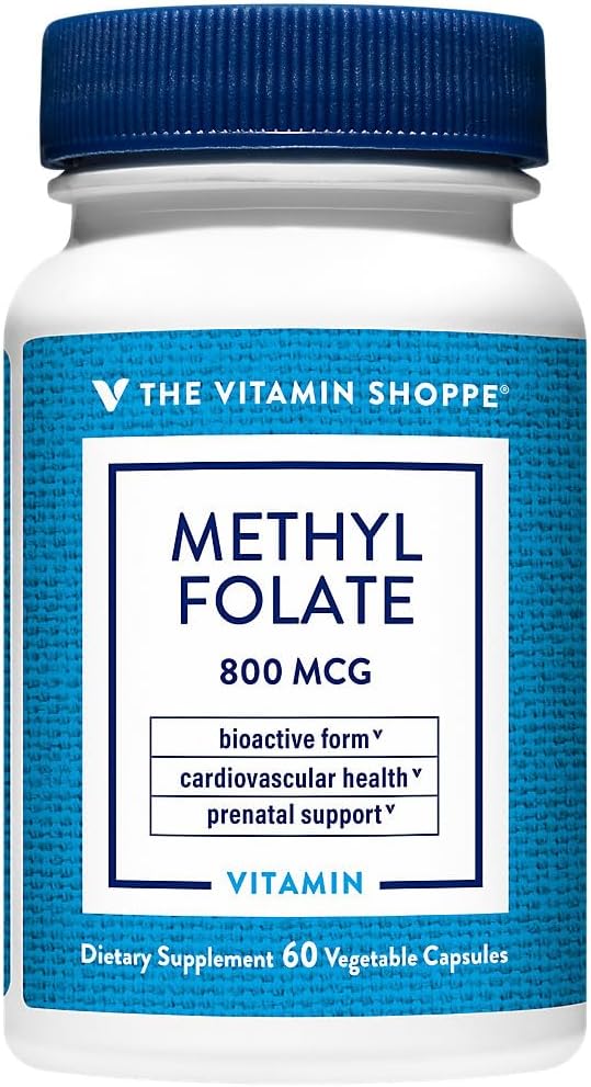 Vitamín Shoppe Metylfolát pre zdravie žien - prenatálna podpora a vývoj dieťaťa - 800 MCG (60 rastlinných kapsúl)