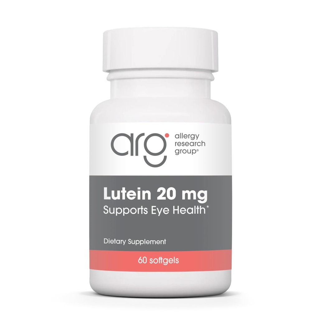 Alergy Research Group Lutein Supplement - Očné vitamíny, 20 mg luteínu a Zeaxantínu pre oči, zdravie očí, starostlivosť o zrak, Softgels - 60 Počet