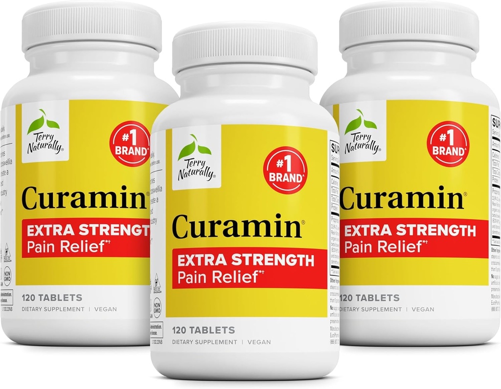 Terry prirodzene Curamin Extra sila - Curcumin & Boswellia pre zdravé cirkulačné podporu - Turmerica doplnok k podpore kĺby, svalového zdravia a výroby endorfínu - 120 tabliet (Pack of 3)
