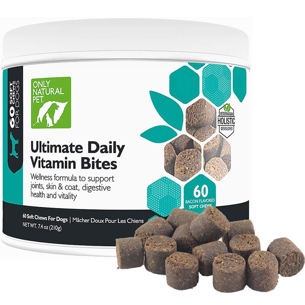 Len prírodné Pet Ultimate Daily Vitamíny - Kompletný multivitamínový doplnok pre psy Vyvážené zdravie a vitalita - Senior Malé a veľké Psie potraviny Immune Digestive Podpora -60 mäkké žuvačky (Pack of 1)