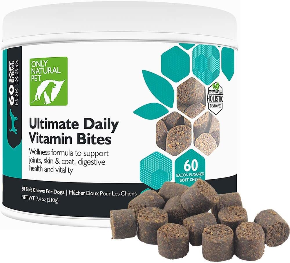 Len prírodné Pet Ultimate Daily Vitamíny - Kompletný multivitamínový doplnok pre psy Vyvážené zdravie a vitalita - Senior Malé a veľké Psie potraviny Immune Digestive Podpora -60 mäkké žuvačky (Pack of 1)