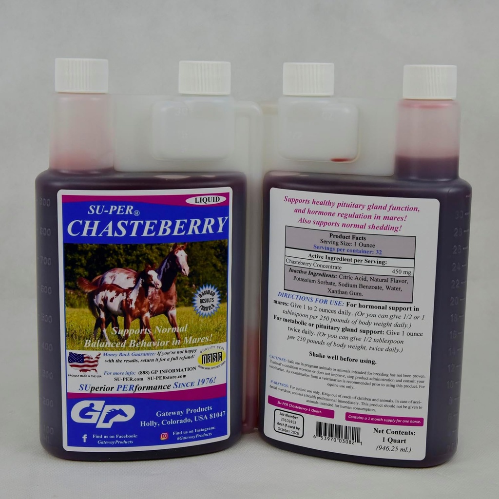 SU-PER Chasteberry Supplement for Hormone Regulation & Healthy Pituitary Gland Function in Mares - Chasteberry for Horses - 1 Quart, (2 balenia)