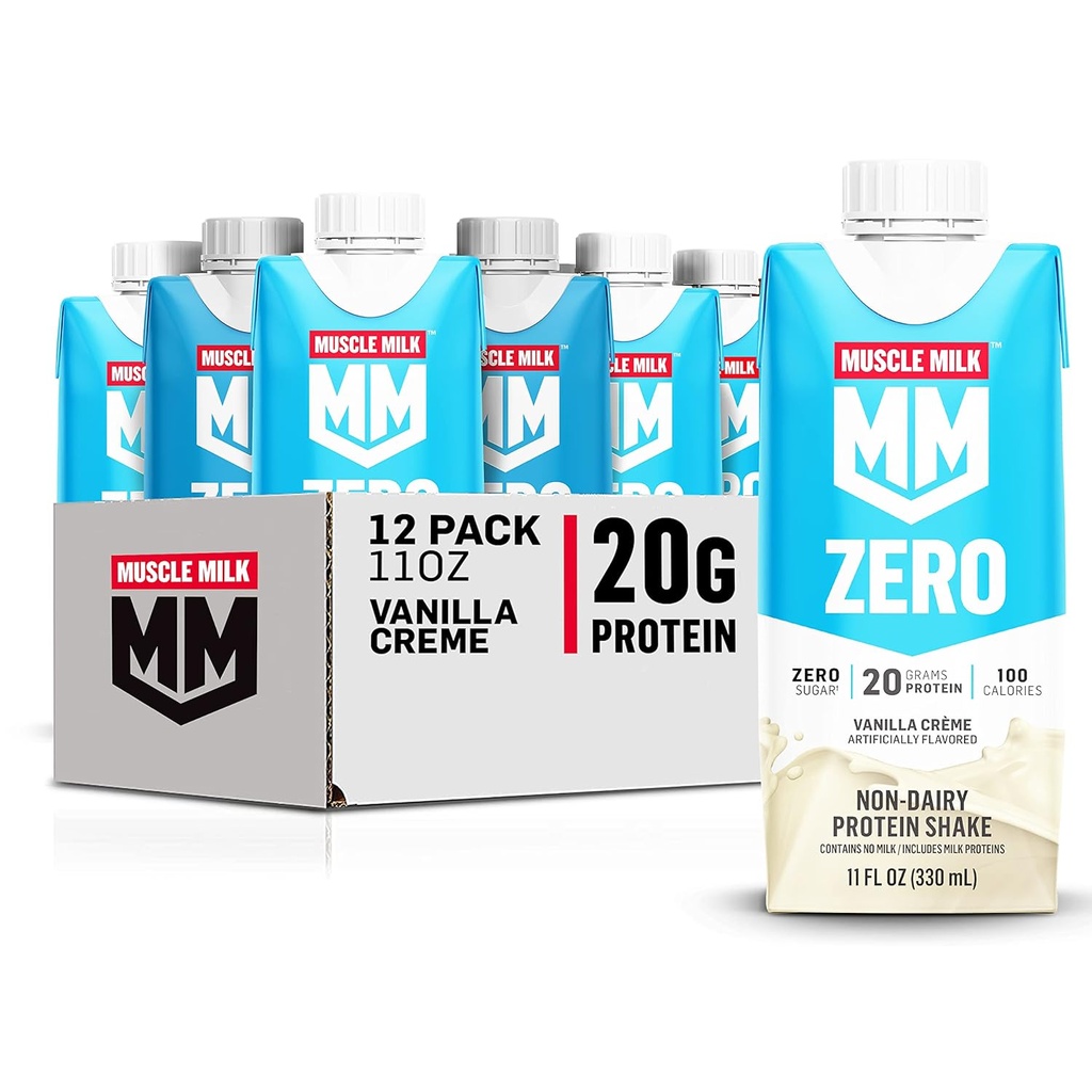 Svalové mlieko Zero Protein Shake, Vanilla Crème, 11 Fl Oz Carton, 12 Balíček, 20g Protein, Zero Cukor, 100 kalórií, Vápnik, Vitamíny A, C & D, 4g Fiber, Energizing Snack, Packaging May Vary, 12 Počet (Pack of 1)