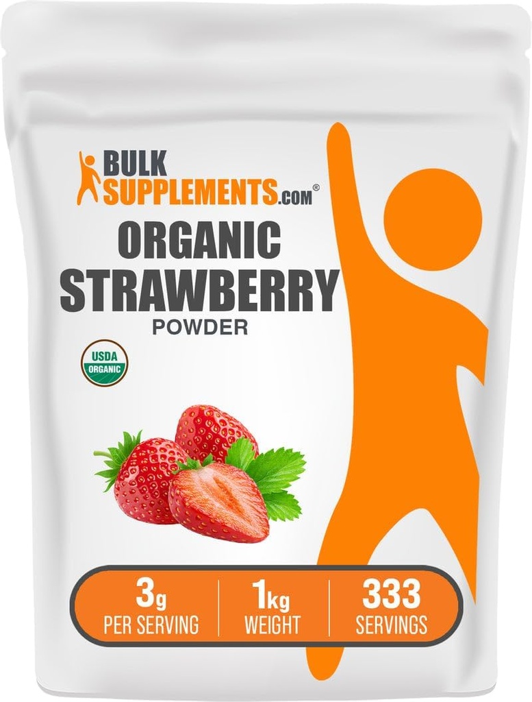 BulkSupplementments.com Organic Strawberry Powder - Fruit Powder from Organic Jahody - No Sugar Added & Gluten Free, 3g per Serving, 1kg (2,2 lbs) (Pack of 1)