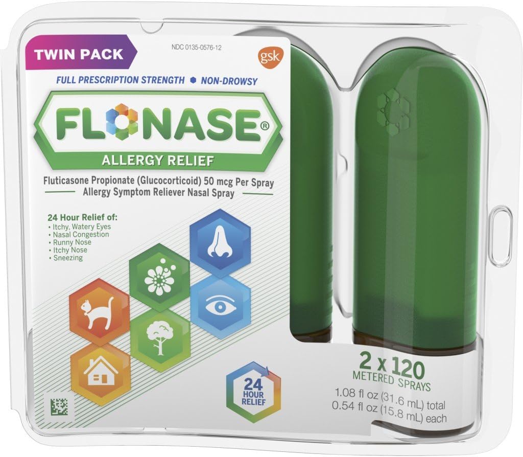 Flonase Alergický Relief Nosálny sprej, 24 hodín Nedúchavá Alergická medicína, Meraný nosový sprej - 0.54 Fl Oz (Pack of 1)