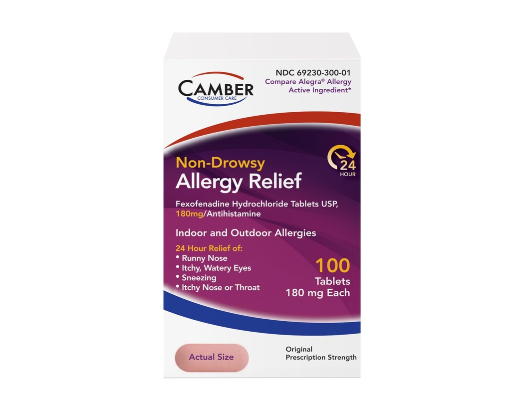 Camber Fexofenadín Antihistaminikum Nedrásavo vonkajšie 24 hodín Alergy Relief Medicine 100 tabliet