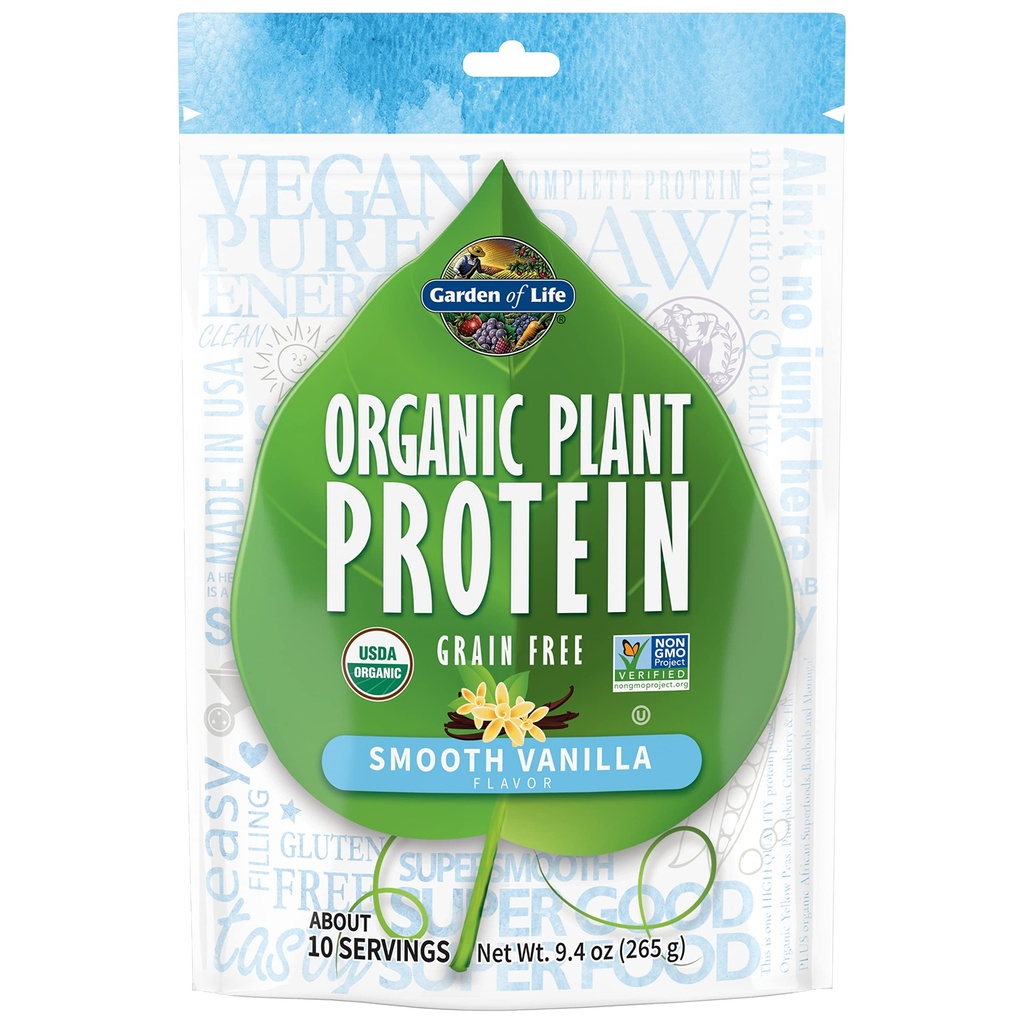 Garden of Life Organic Plant Protein Smooth Vanilla Powder, 10 Servings - Vegan, Grain Free & Gluten Free Plant Based Shake s 1 miliarda CFU Probiotiká & Enzymes, 15g Protein