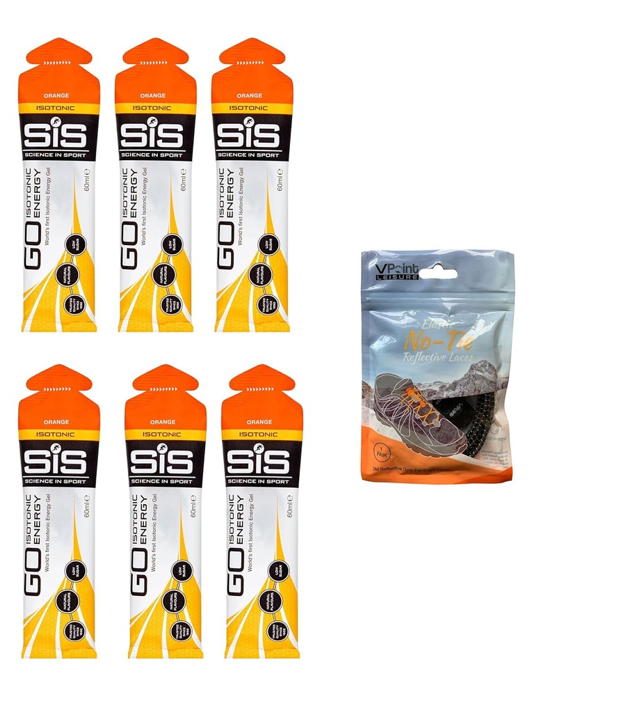 Veda v Sport GO Isotonic Energy Gels - 6 x 60ml Balíčky Bundle s elastické No-Tie topánky tváre. Vegán, bez laktózy, bez lepku, bez pšenice, bez nuly, bez SÓYA (Orange)