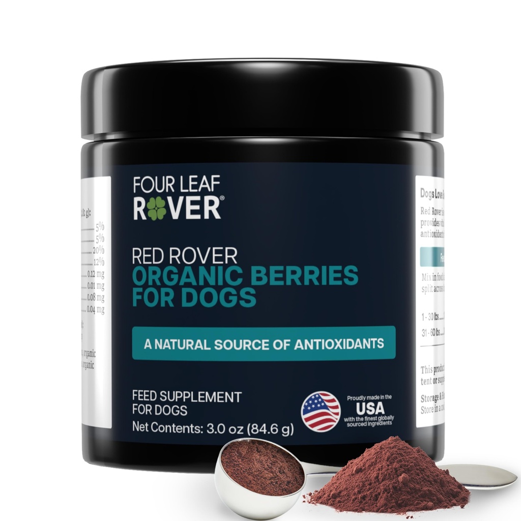 Four Leaf Rover Red Rover - Psie močové Tract Supplement - s vitamínmi z Organic Berries a Apple - Dobrý zdroj polyfenolov a antioxidantov - 30 veľkých psie služby