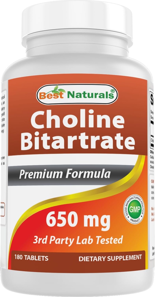 Najlepšie prírodné Choline bitartrát 650 mg (non-GMO) pre zdravé kognitívne funkcie mozgu 180 tabliet
